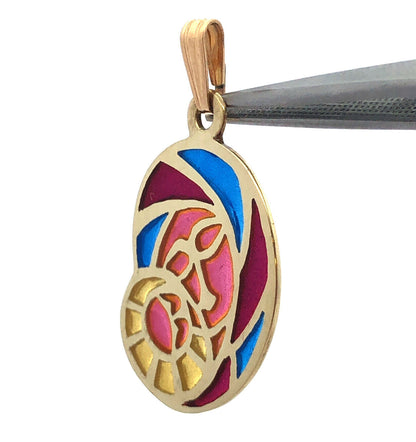 Antique Plique-A-Jour 14K Yellow Gold Mother And Child Madonna Pendant