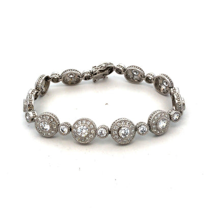 Designer R 925 Sterling Silver Round Cubic Zirconia CZ Retro Tennis Bracelet