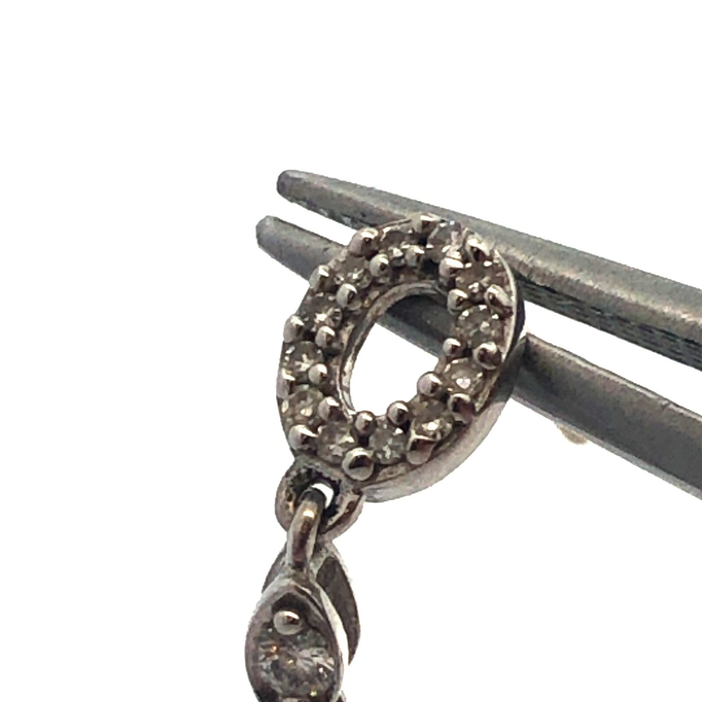 Designer ZMR 14K White Gold Pave Diamond Circle Drop Dangle Earrings
