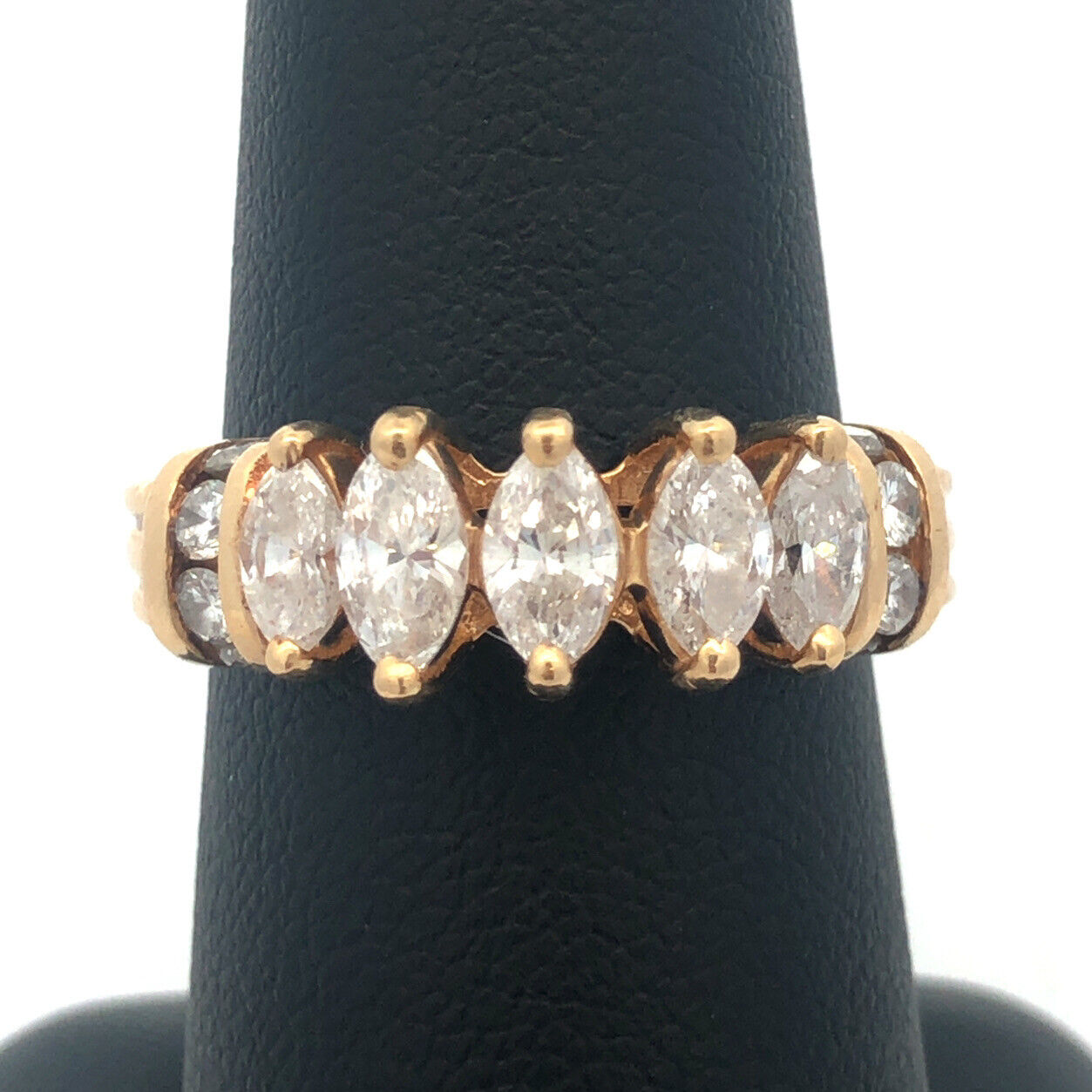 14K Yellow Gold Marquise Diamond Engagement Bridal Wedding Statement Band Ring
