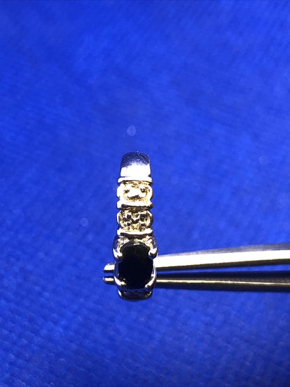Black Onyx Diamond Accented 925 Sterling Silver Half Huggie Hoop Stud Earrings