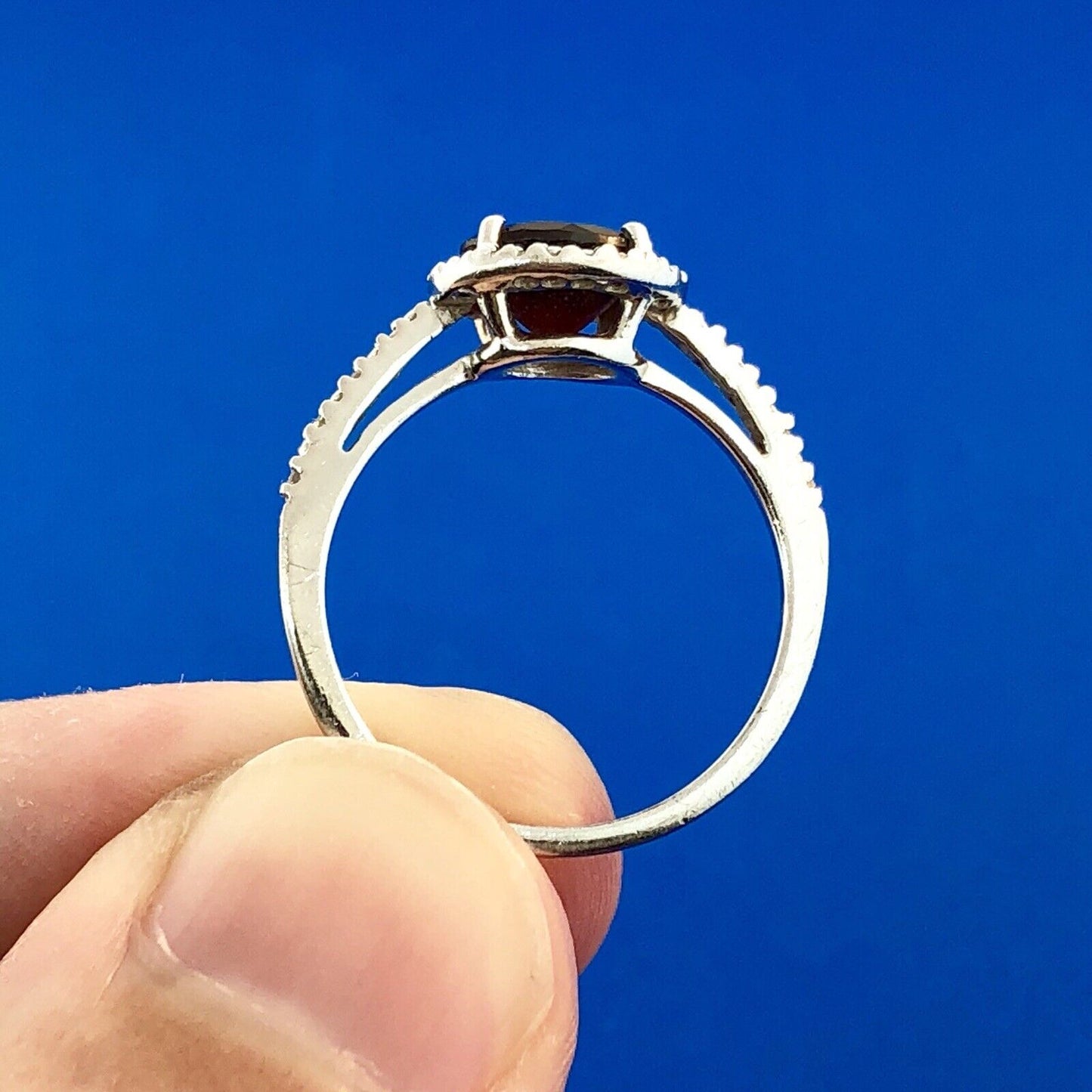 Designer 925 Sterling Silver Garnet Solitaire Diamond Halo January Occasion Ring