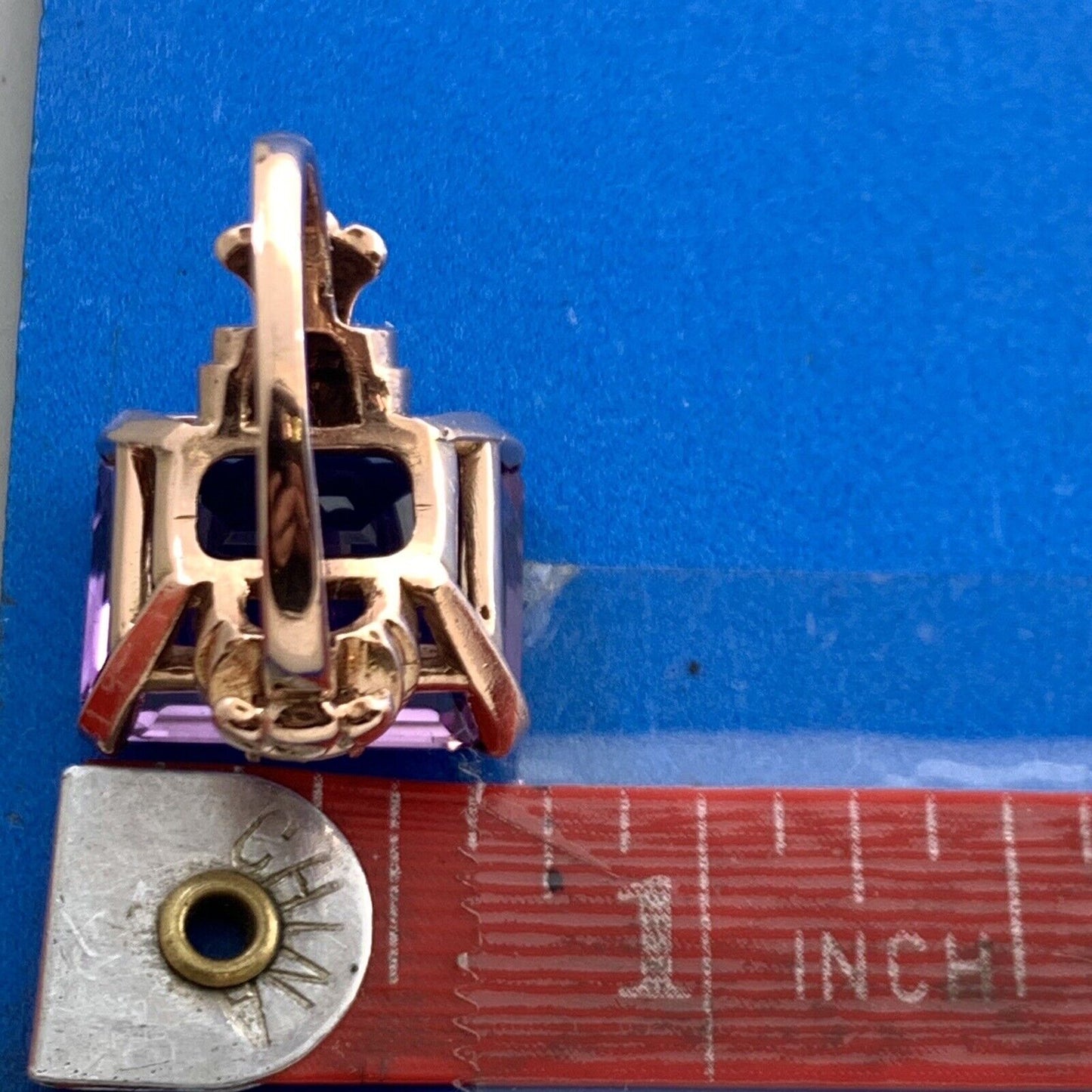 Estate Emerald Cut Amethyst Ruby Accents 14K Rose Gold Statement Cocktail Ring