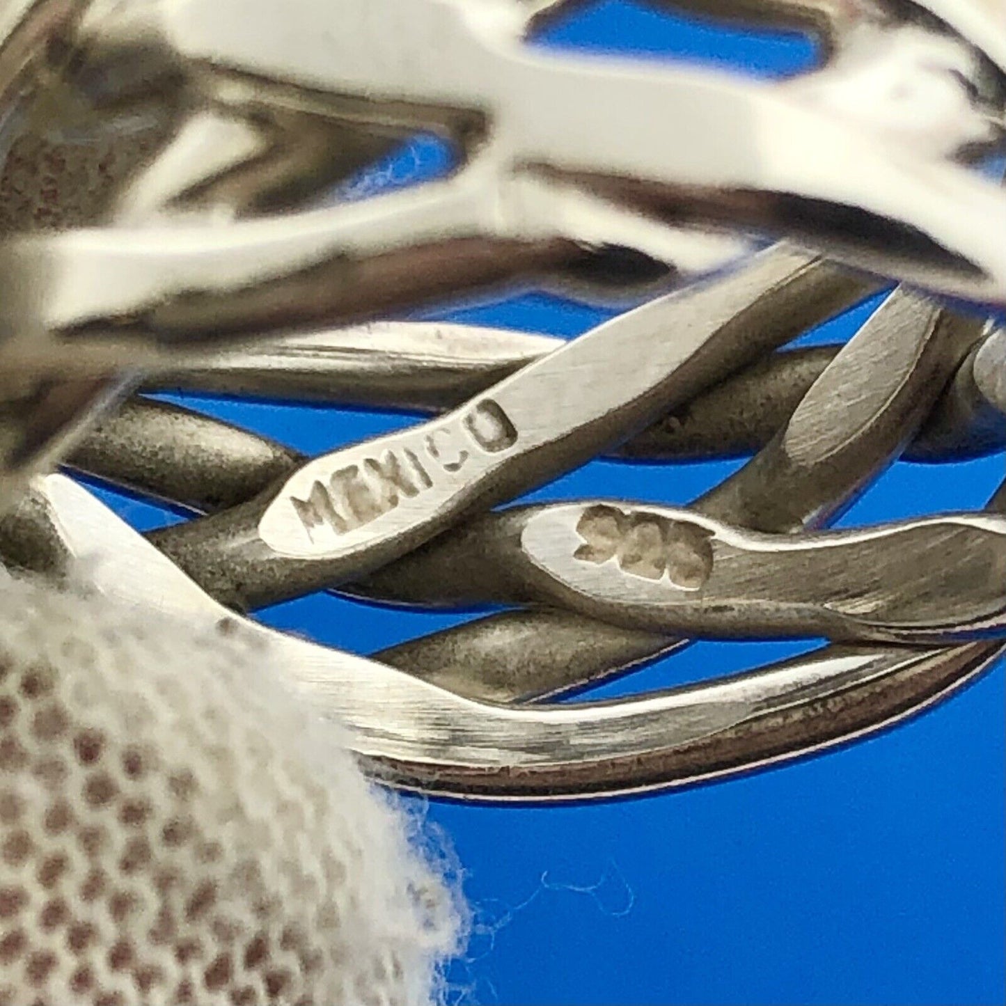 Retro Mexico 925 Sterling Silver Woven Basket Weave Wide Cigar Band Ring