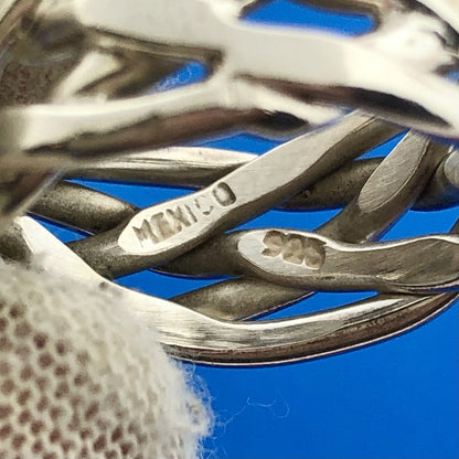 Retro Mexico 925 Sterling Silver Woven Basket Weave Wide Cigar Band Ring