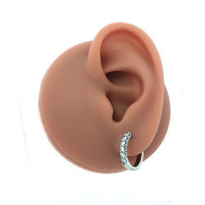 14K White Gold Round Diamond Hinged Huggie Hoop Earrings