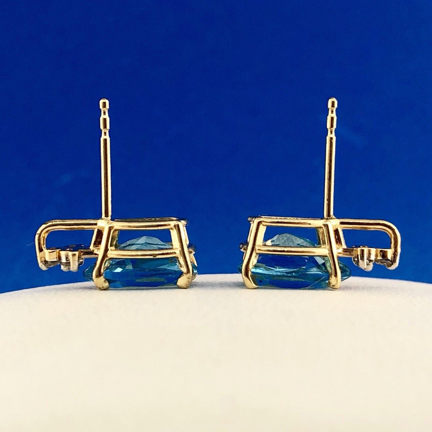 14K Yellow Gold Swiss Blue Topaz Diamond December Anniversary Pear Stud Earrings
