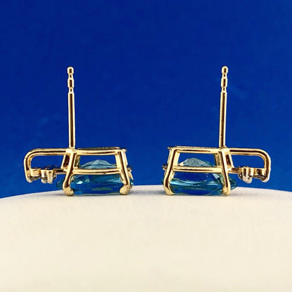 14K Yellow Gold Swiss Blue Topaz Diamond December Anniversary Pear Stud Earrings