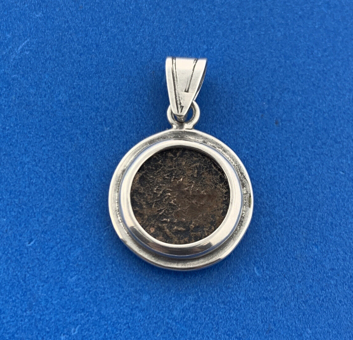 Estate Sterling Silver 925 Unknown Ancient Bronze Coin Dangle Pendant