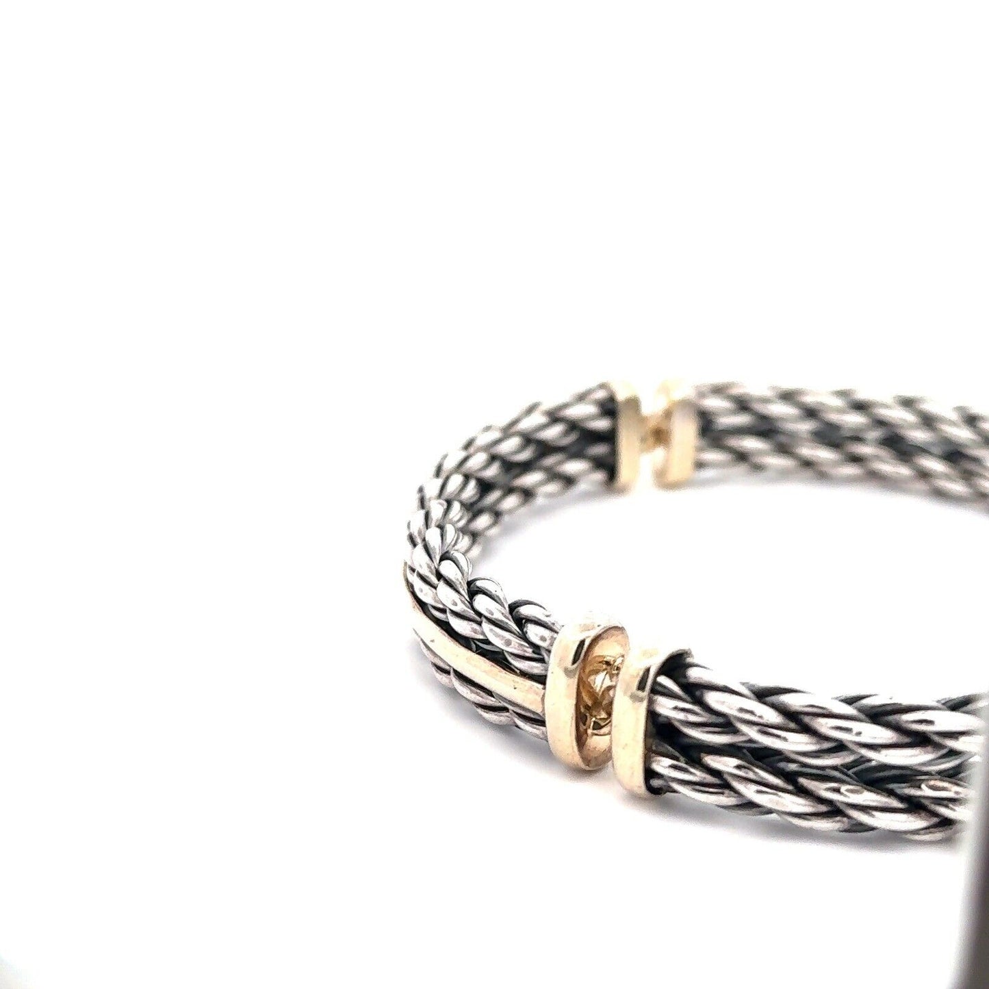 David Yurman 925 Sterling Silver 18K Yellow Gold Cable Bar Chain Cuff Bracelet