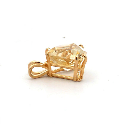14K Yellow Gold Designer Trillion Cut Honey Lemon Quartz Solitaire Pendant