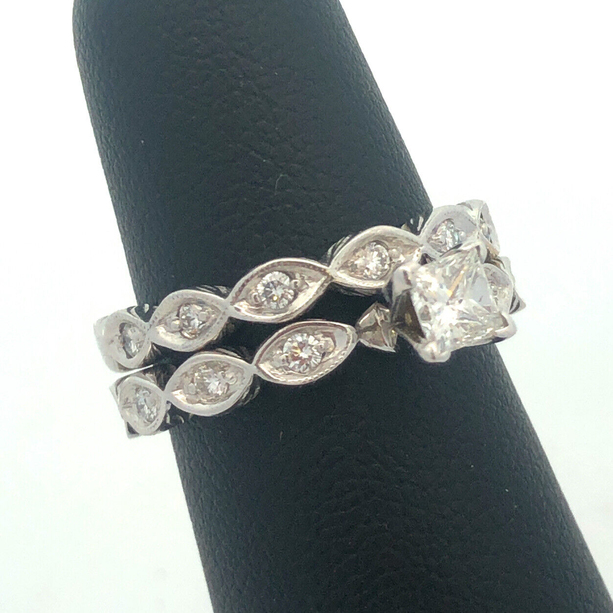 18k White Gold Wedding Ring Set Engagement Band Size 5.5