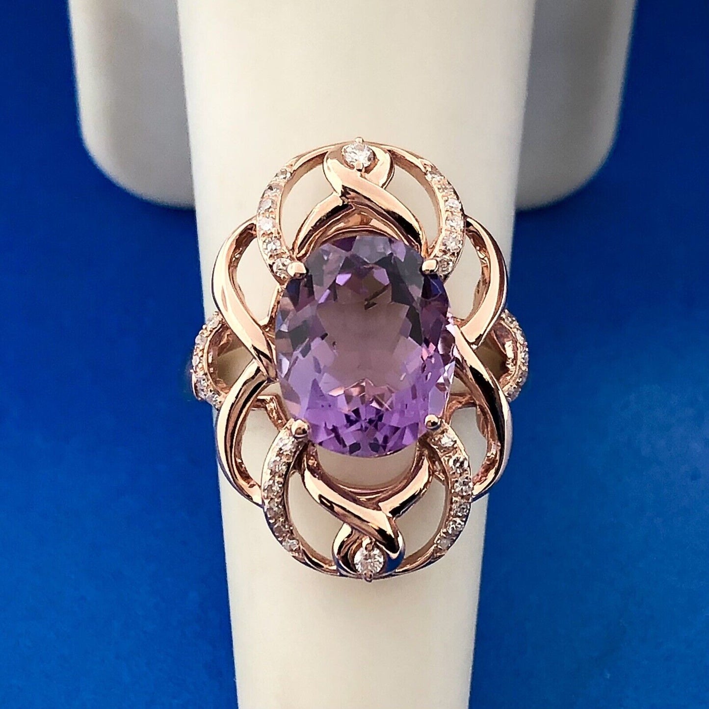 EFFY 14K Rose Gold Amethyst Diamond Accent February Anniversary Statement Ring