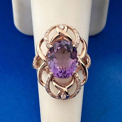 EFFY 14K Rose Gold Amethyst Diamond Accent February Anniversary Statement Ring