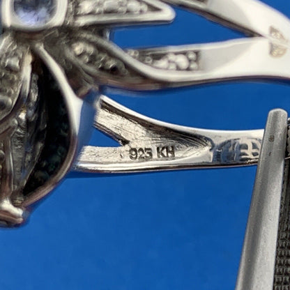 Designer 925 Sterling Silver Opal Doublet Amethyst Blue Diamond Accented Ring