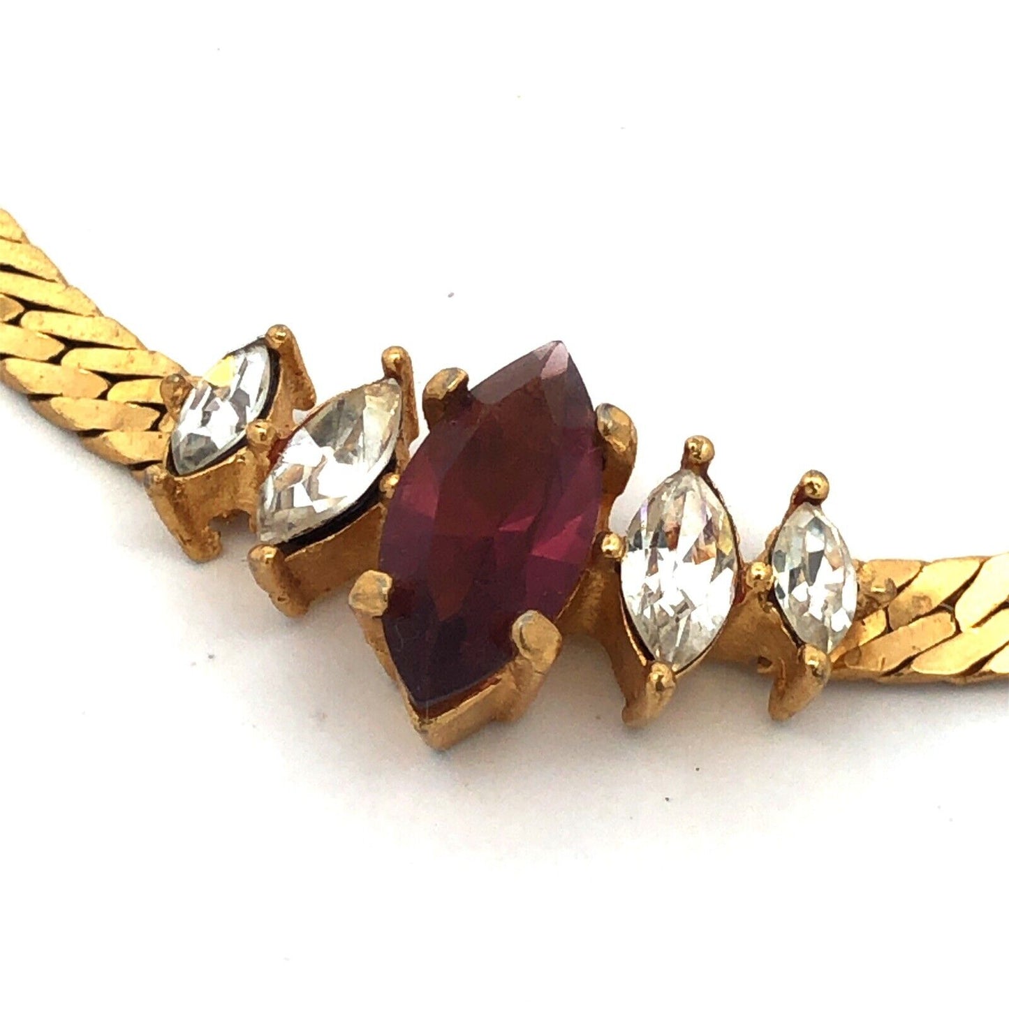 Vintage Christian Dior Gold Tone Purple White Rhinestone Choker Necklace
