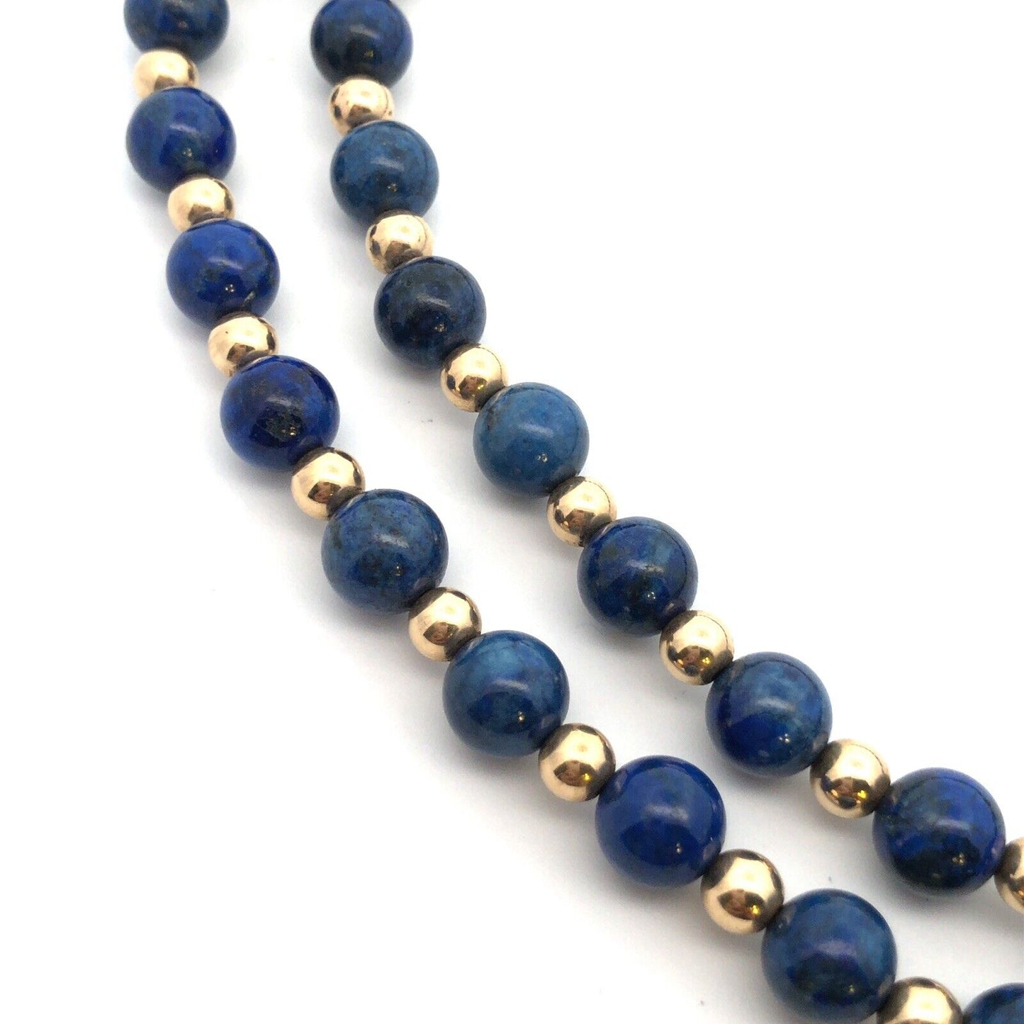 Designer 1/20 14K Yellow Gold & Lapis Lazuli Beaded Clasp Statement Necklace