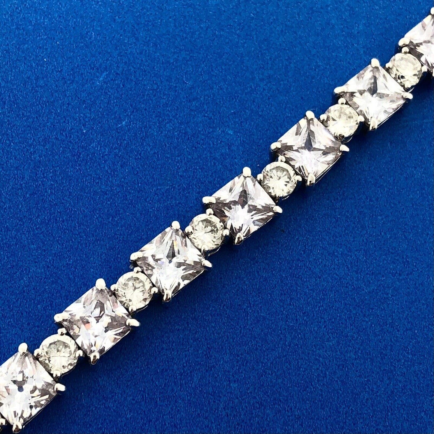 Sparkling FAS 925 Sterling Silver Amethyst Princess Rnd White CZ Tennis Bracelet