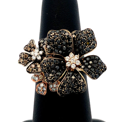 Effy Nature 14K Tri-Gold Black White Espresso Diamond Flower Statement Ring