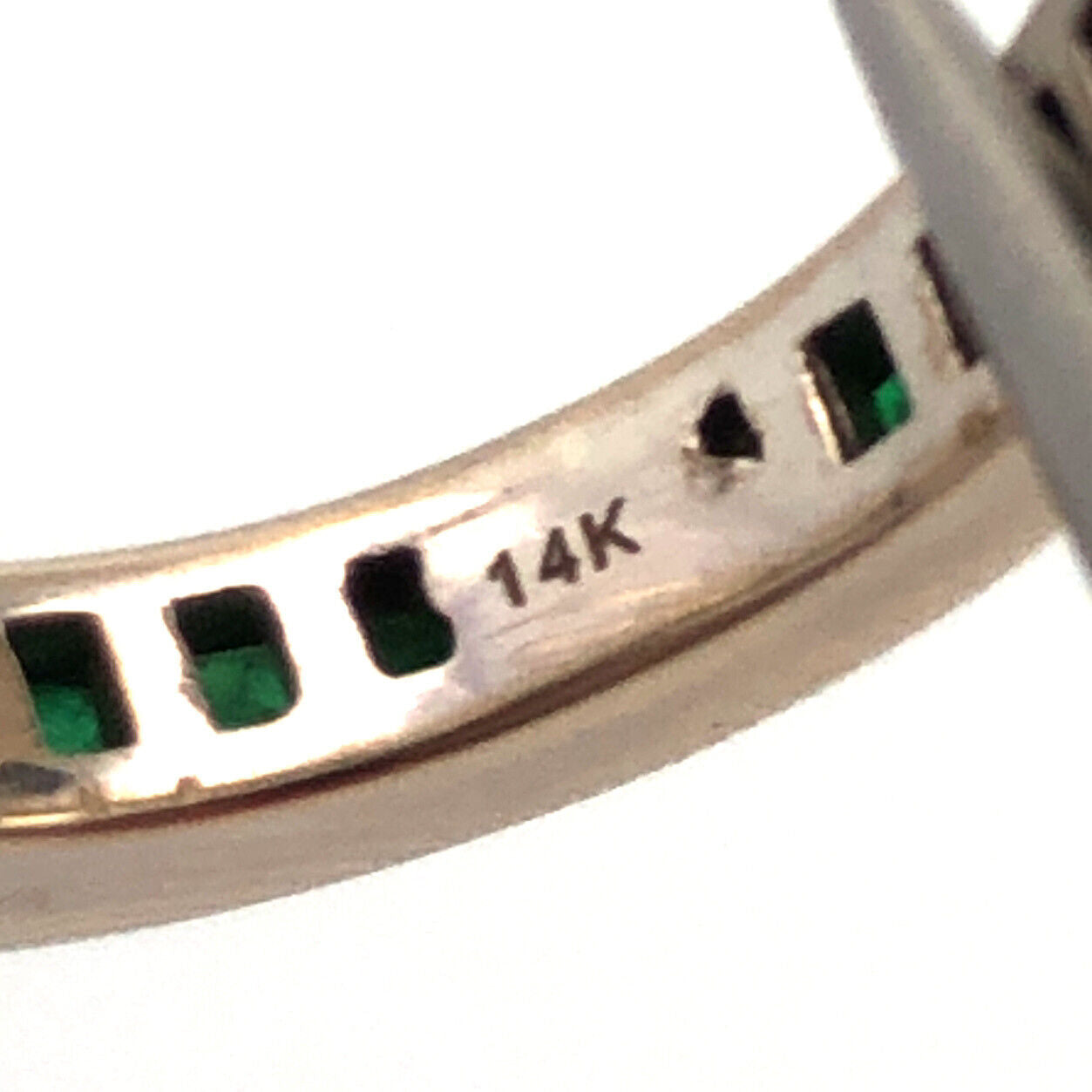 Designer 14K White Gold Princess Channel Set Emerald Eternity Band Ring