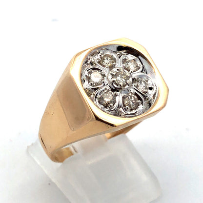 Vintage Trubrite 10K Yellow Gold Diamond Cluster Square Top Cocktail Ring