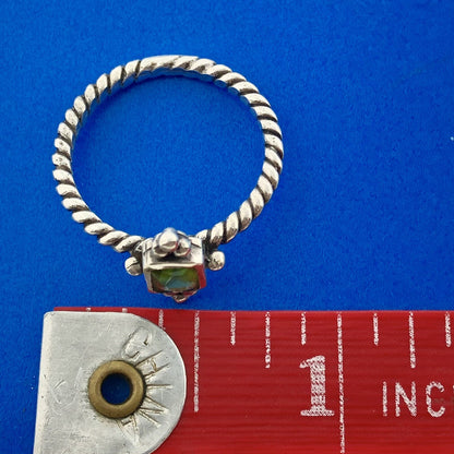 Classic 925 Sterling Silver Peridot Rectangle Bead Work Cable Band Ring