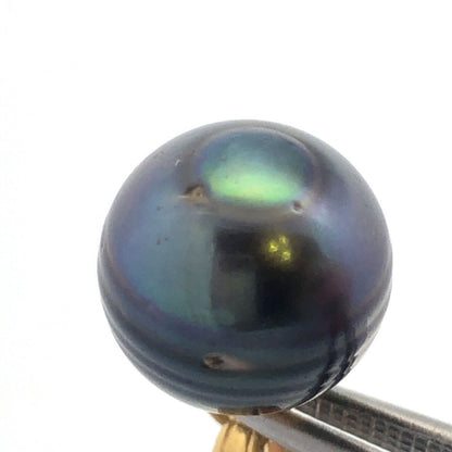 Vintage 18K Yellow Gold 10 mm Black Pearl Dangle Drop Charm Pendant