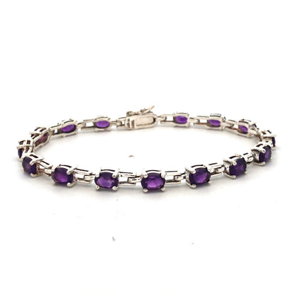 Designer R 925 Sterling Silver Oval Purple Amethyst Tennis Bracelet