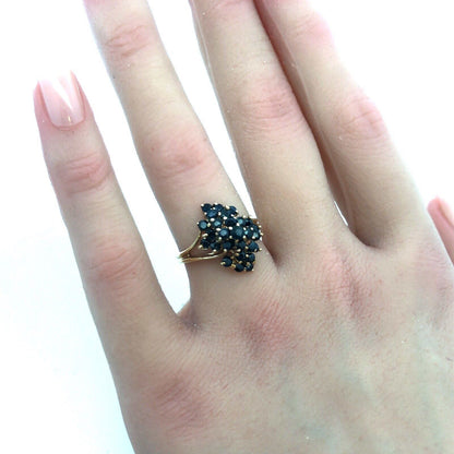 Vintage 14k Solid Yellow Gold Sapphire Cluster Ring 1.45tcw Size 6