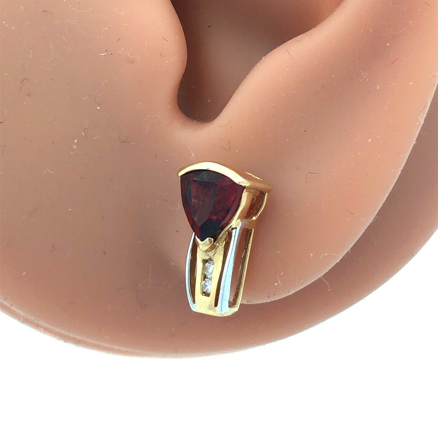 Designer 14K Yellow Gold Trillion Garnet Diamond Accented Stud Earrings