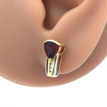 Designer 14K Yellow Gold Trillion Garnet Diamond Accented Stud Earrings
