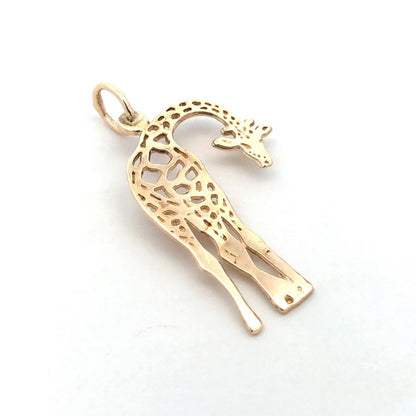 Designer JA 14K Yellow Gold Open Work Giraffe Wild Zoo Animal Charm Pendant