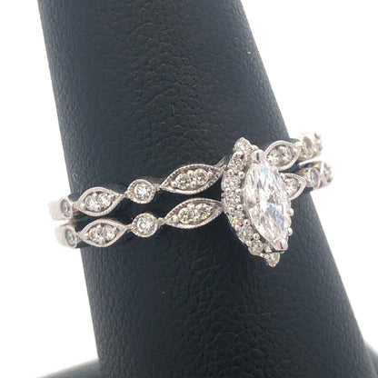 Designer SBT 14K White Gold Marquise Diamond Solitaire Accents 2 Ring Bridal Set