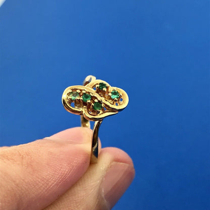 Estate 14K Yellow Gold Emerald Free Form Cluster May Anniversary Sweetheart Ring