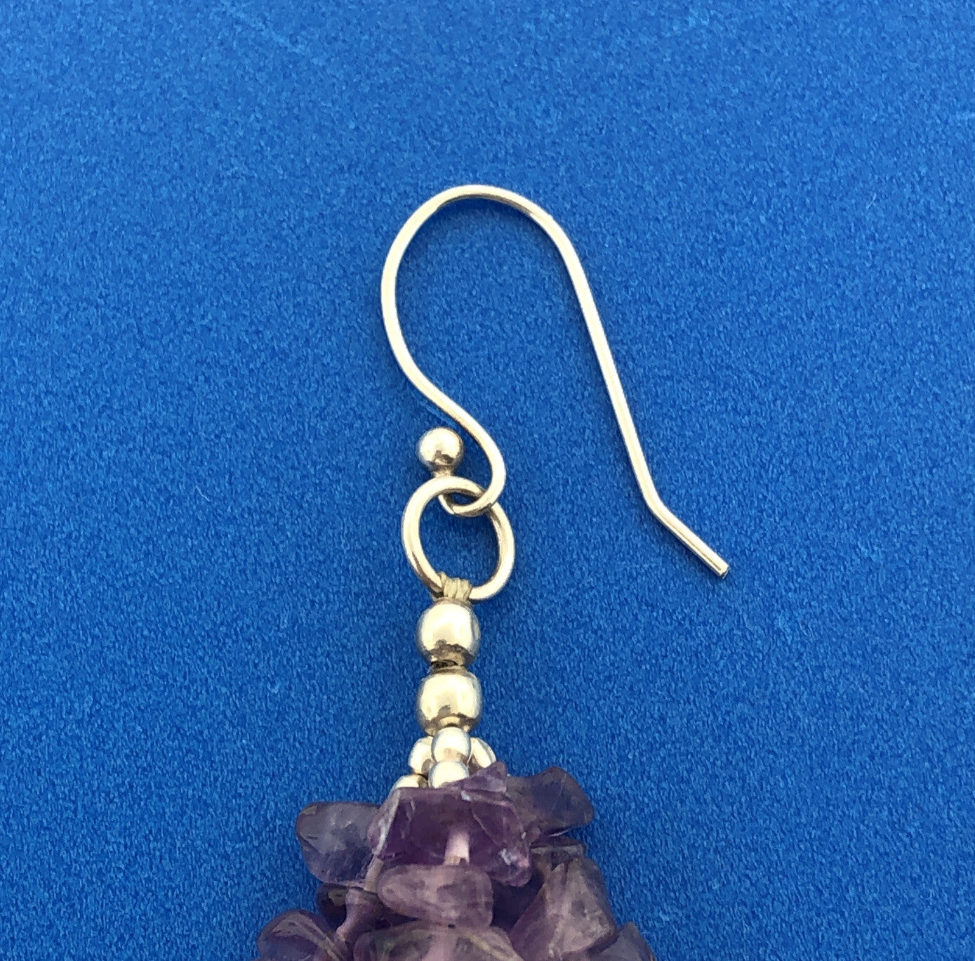 Sterling Silver 925 Amethyst Chunky Bead Long Drop Dangle Hook Earrings