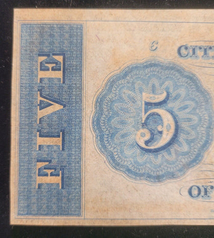1800s $5 Citizens' Bank of Louisiana, New Orleans Obsolete Currency Bank Note