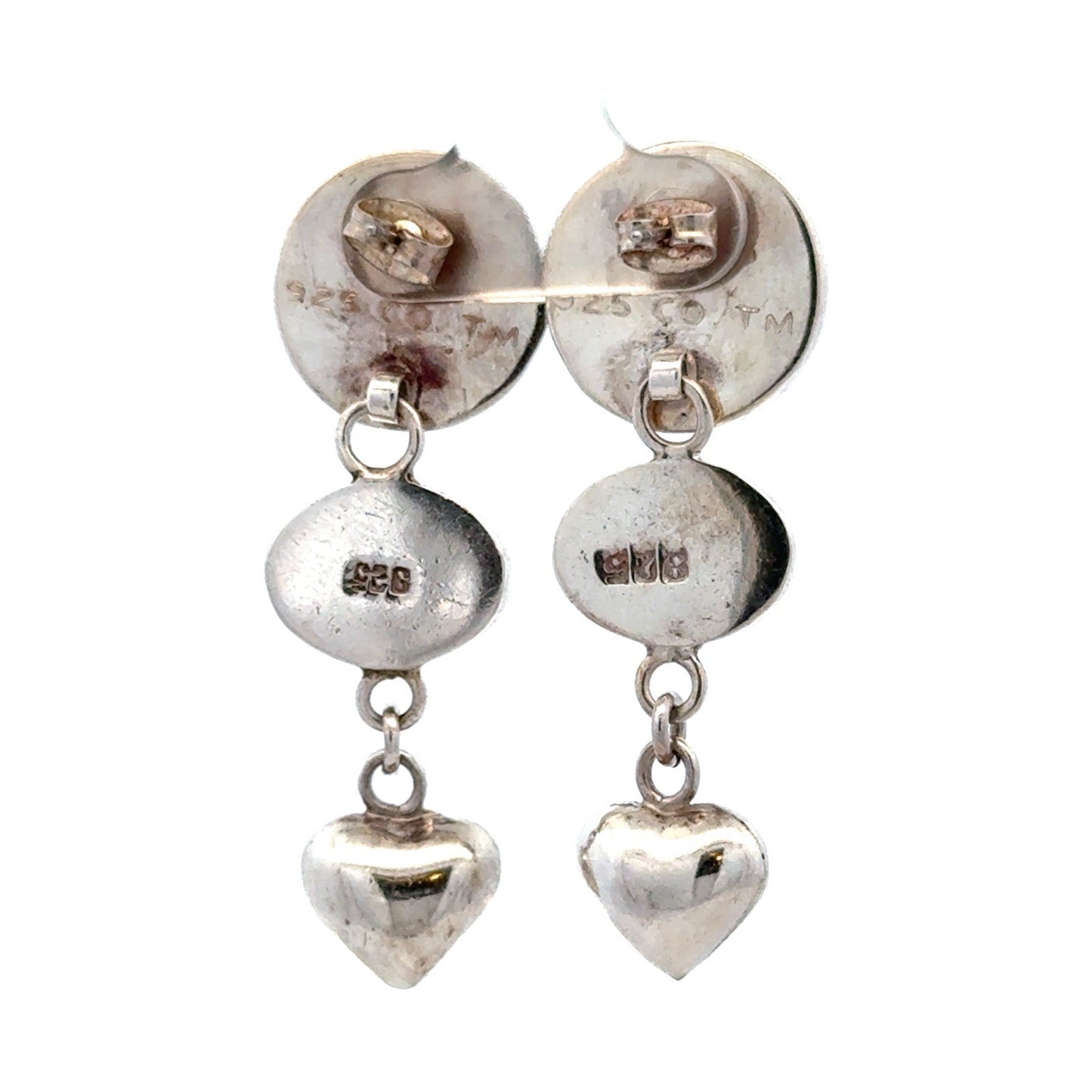 Designer Mexico 925 Sterling Silver Blue Chalcedony Dome Heart Dangle Earrings