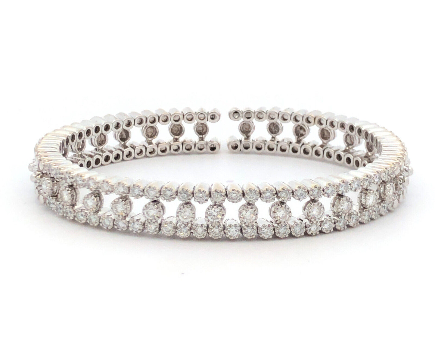 14K White Gold Round Diamond Stackable Statement Cuff Bracelet