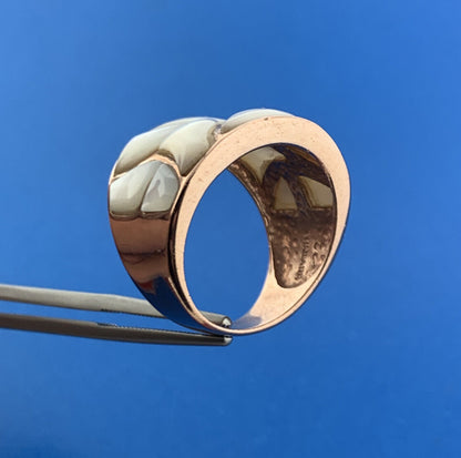 Designer Thailand Sterling Silver Rose Copper Toned Mother of Pearl Snake Ring