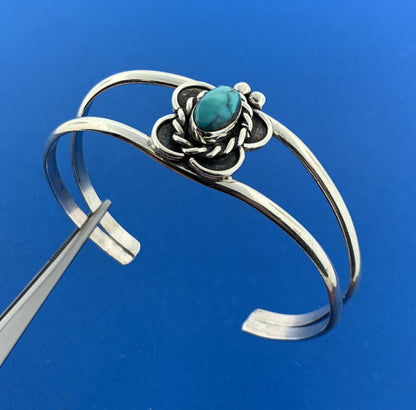 Native American Artisan 925 Sterling Silver Turquoise Butterfly Cuff Bracelet