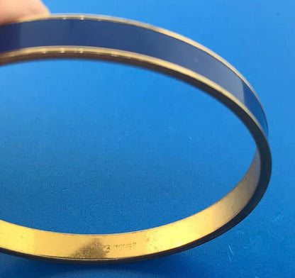 Vintage Monet Gold Tone Blue Enamel Slim Cuff Bangle Bracelet