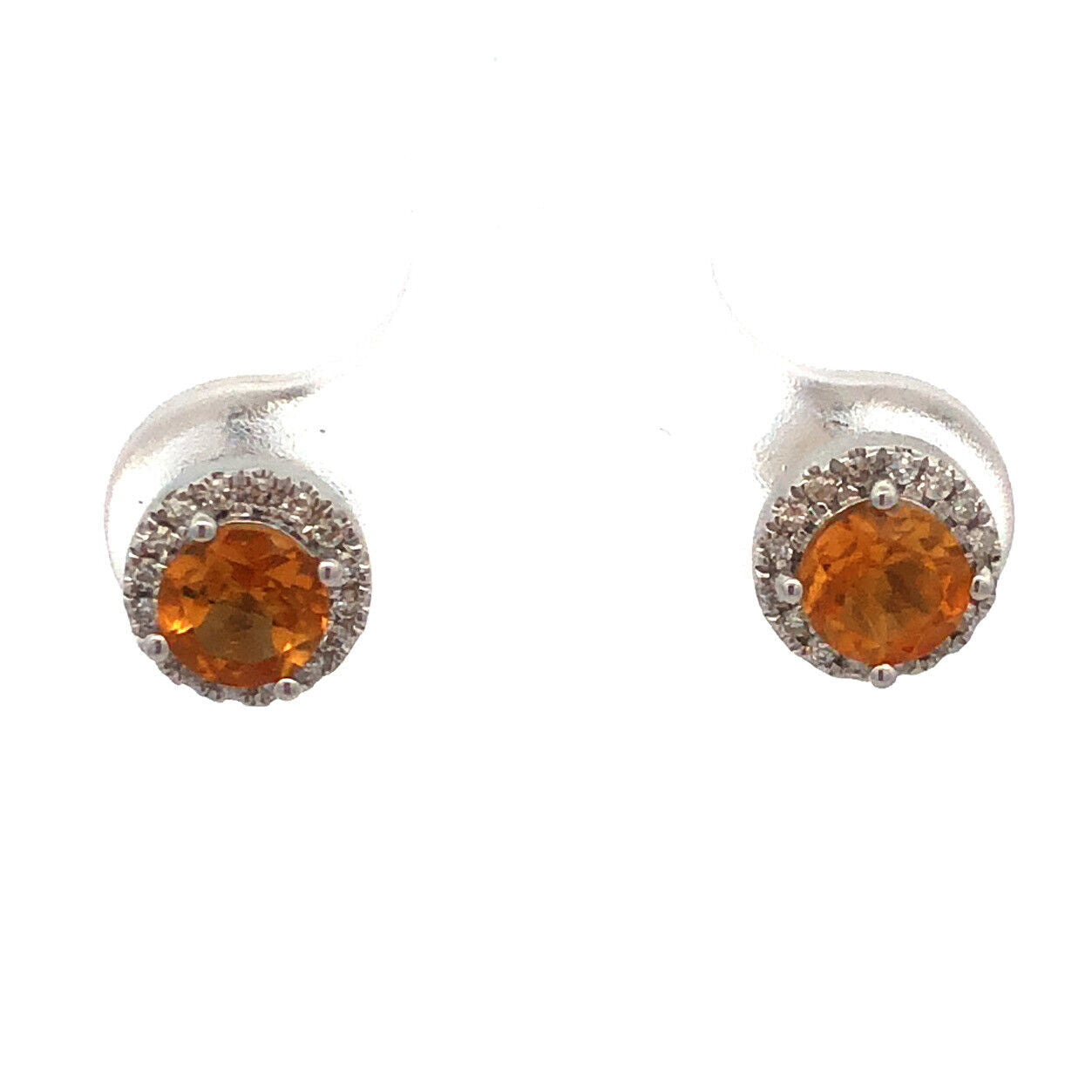 Designer 10K White Gold Round Citrine Diamond Halo Stud Earrings