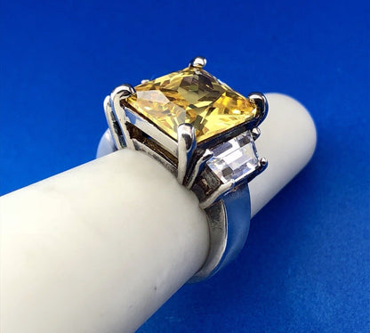 Dramatic Sterling Silver 925 Yellow White CZ Statement Fashion Cocktail Ring