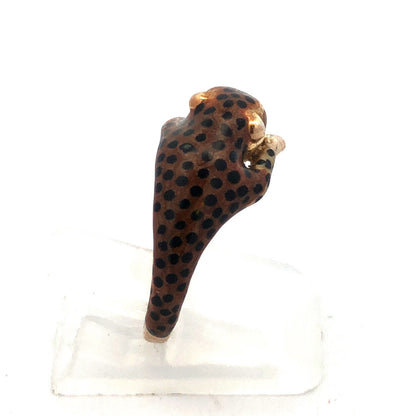 Designer SLC 925 Sterling Silver Yellow Gold Enamel 3D Cheetah Ring