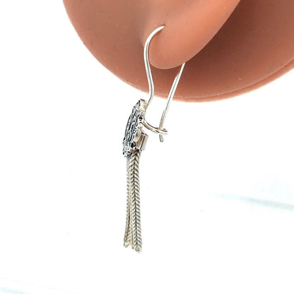 Vintage 925 Sterling Silver Floral Scroll Wheat Chain Drop Dangle Hook Earrings