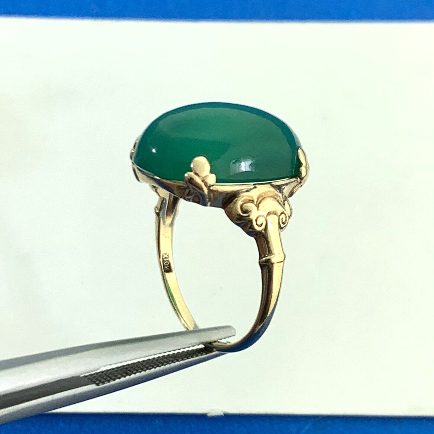 Designer Oval Green Tourmaline 10K Yellow Gold Statement Cocktail Ring