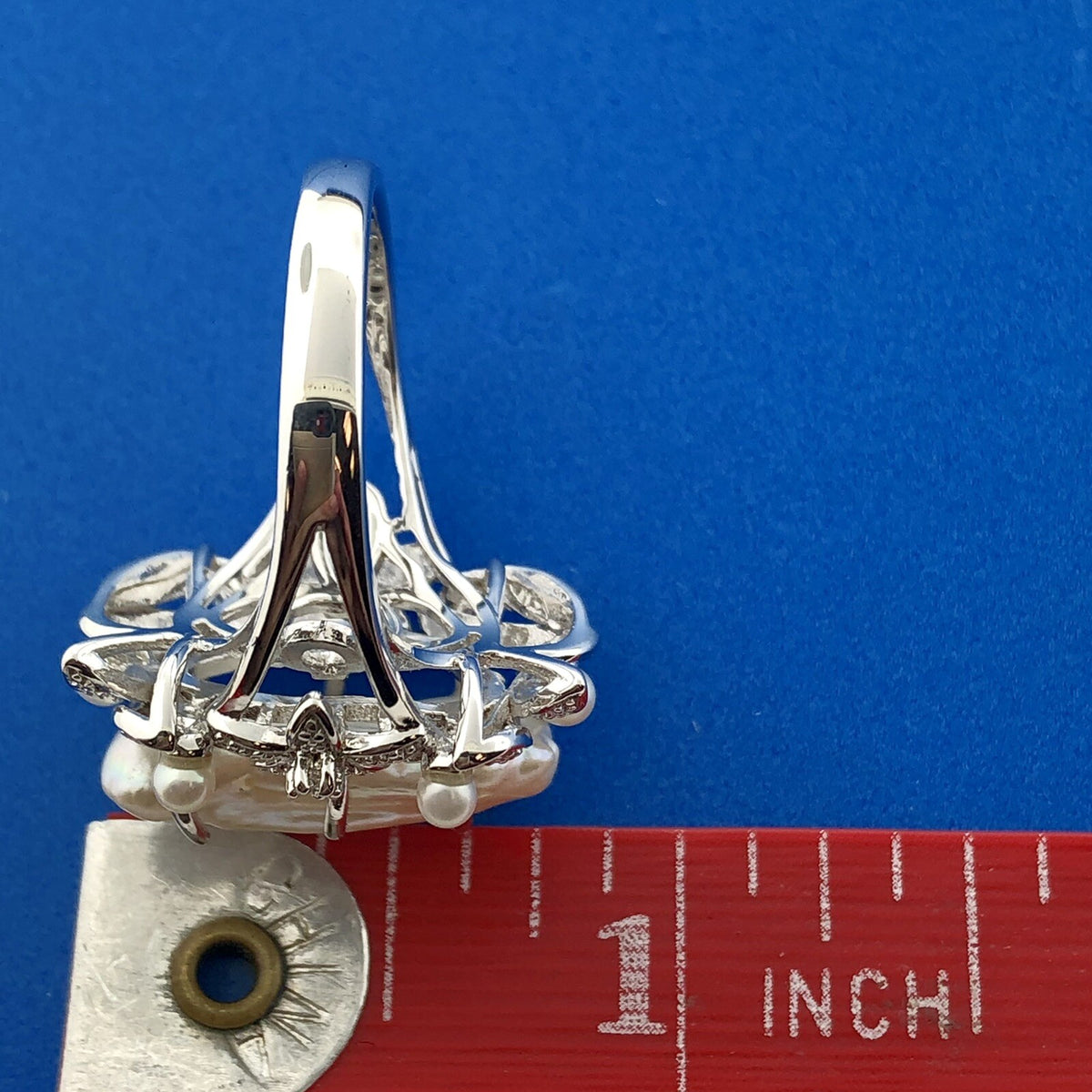 Designer HT 925 Sterling Silver Mother Of Pearl Diamond Pearl Floral Ring
