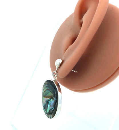 Vintage 925 Sterling Silver Oval Abalone Dangle Stud Earrings