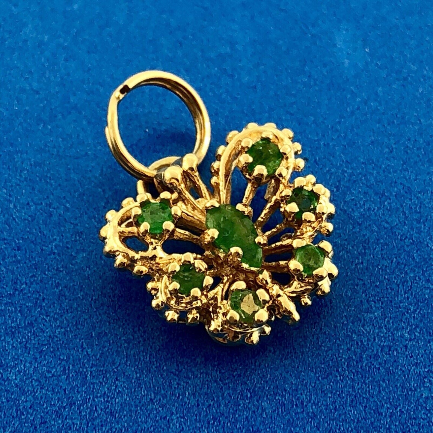 Charming Vintage 14K Yellow Gold Emerald Butterfly Filigree Charm Pendant