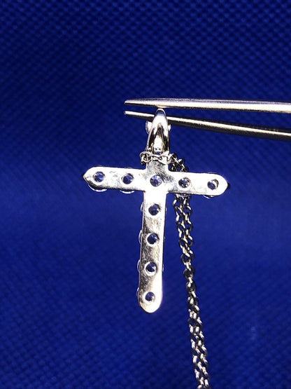 Estate Cubic Zirconia CZ Silver Tone Cross Pendant Necklace